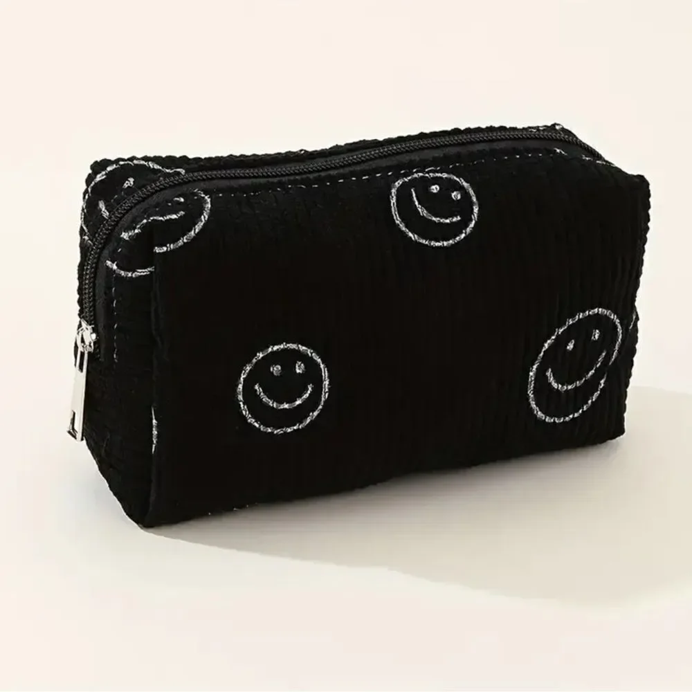 Smiley Face Corduroy Makeup Bags